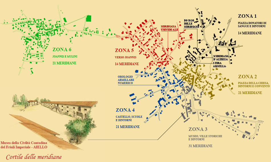 Mappa di Aiello del Friuli suddivisa in 6 zone geografiche
